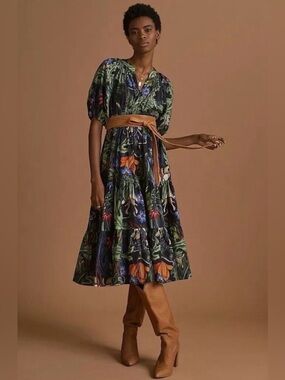 Conditions Apply Puff Sleeve Floral Maxi Dress - Size 8